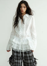 하이인텔렉트 화이트 레이스 블라우스 드레스